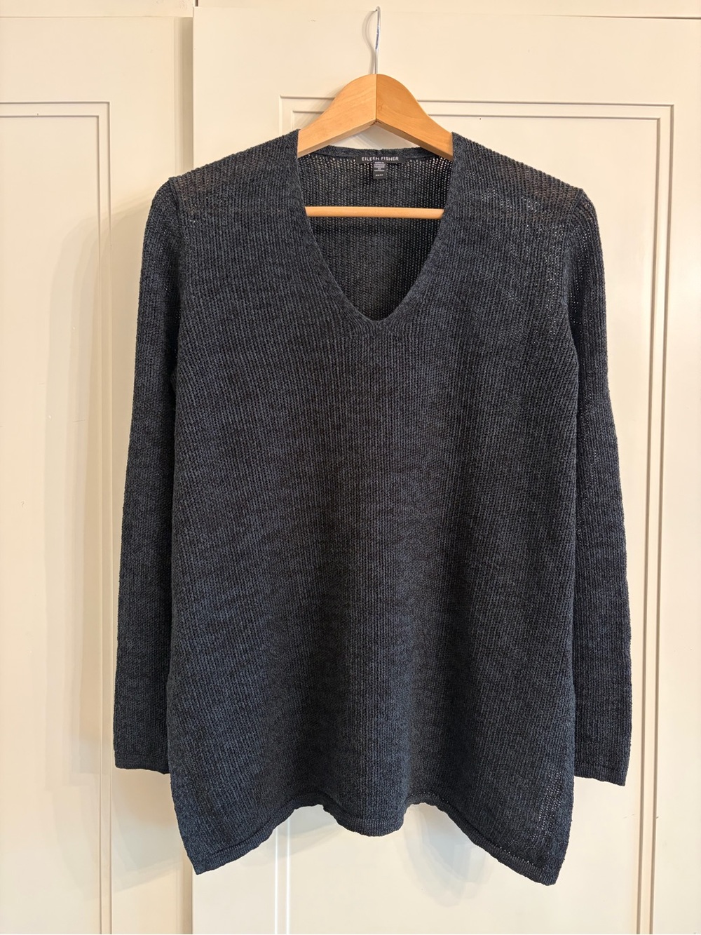Eileen Fisher Charcoal V-Neck Textured Knit Sweater, EUC, Size XS